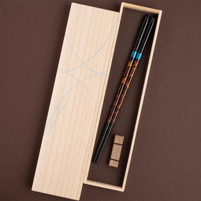 【箸】 夜空 宵 砂岩箸置付 (22.5cm) 桐箱 | 筆描き | 結晶