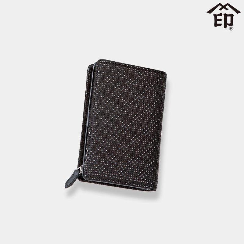 【財布】札入れB 変わり市松小 (黒地x黒漆) | 甲州印伝 | 印傳屋