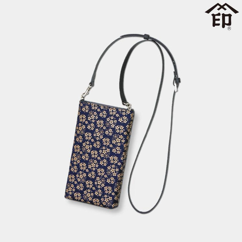 【ポシェット】スマホポシェットB 忘れな草 (紺地x白漆) | 甲州印伝 | 印傳屋