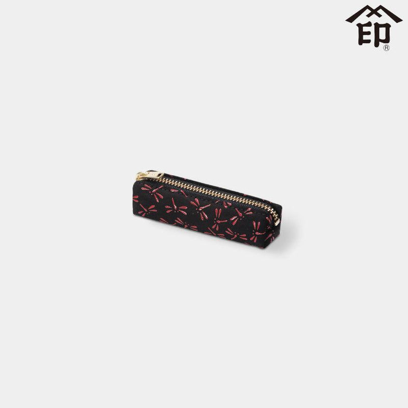 【小物入れ】ファスナー式 トンボ (黒地x赤漆) | 甲州印伝 | 印傳屋