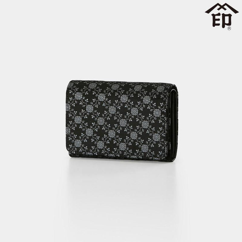 【財布】札入れD イングリッシュローズ (黒地×グレー漆) | 甲州印伝 | 印傳屋