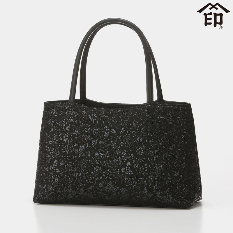 【バッグ】81ハンドバッグ 花唐草 (黒地×黒漆) | 甲州印伝 | 印傳屋