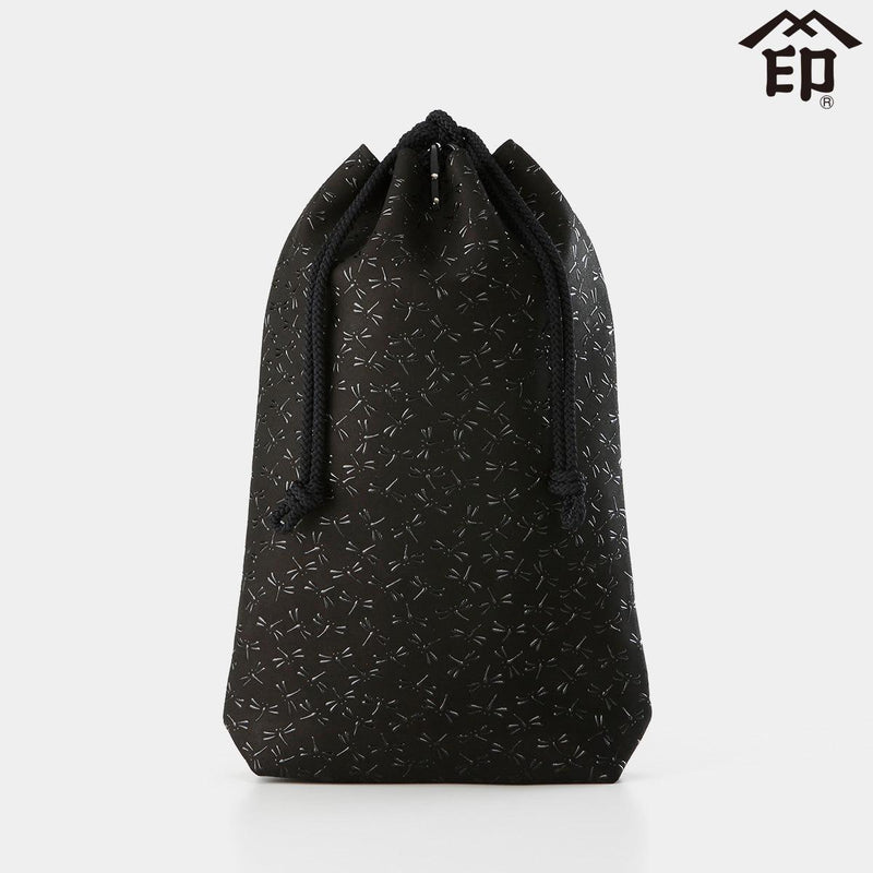 【バッグ】HISOCA 合切袋 (大)マチ付 とんぼ (黒地×黒漆) | 甲州印伝 | 印傳屋