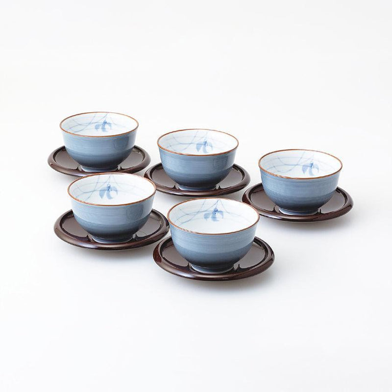 【湯呑 5点セット】グレー蘭 茶托付仙茶揃 | 波佐見焼 | 西海陶器