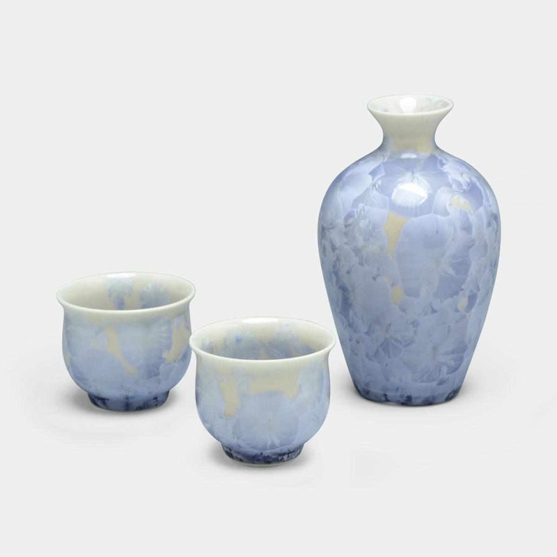【酒器3点セット】花結晶 (銀藤) 徳利&ぐい吞 | 京焼-清水焼 | 陶葊