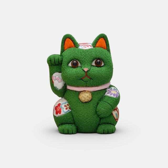 【招き猫】風水 (緑) 安息 疲労回復 | 江戸木目込み | 柿沼人形