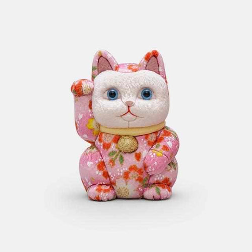 【招き猫】友禅桃 S | 江戸木目込み | 柿沼人形