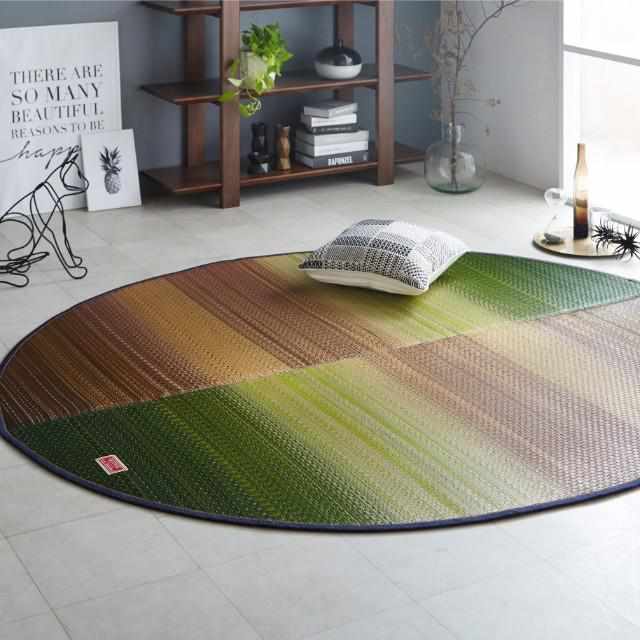 【い草-畳】イケヒコ い草ラグ デニムFジョイ 緑 (楕円：190×210cm)