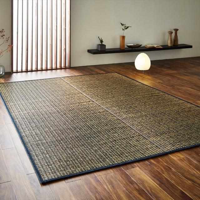 【い草-畳】イケヒコ い草ラグ カロン 黒 (M : 190×250cm, L : 190×300cm)