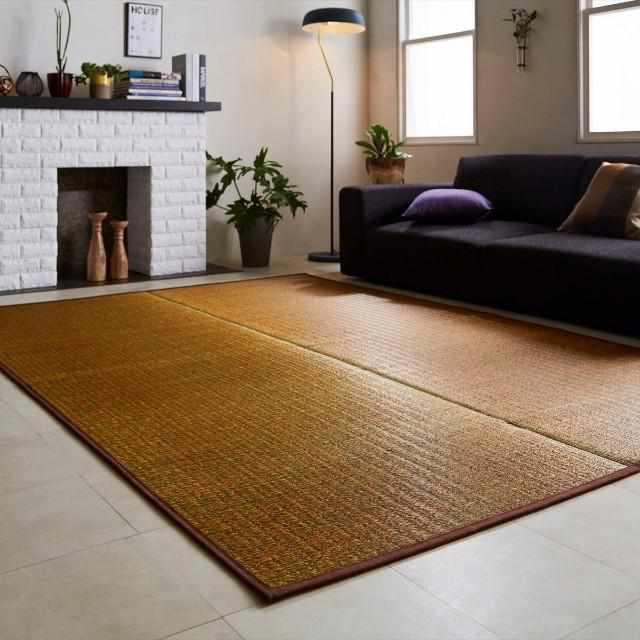 【い草-畳】イケヒコ い草ラグ カロン 黄 (M : 190×250cm, L : 190×300cm)