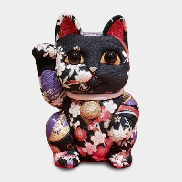 【招き猫】友禅 黒(特大) | 江戸木目込み | 柿沼人形