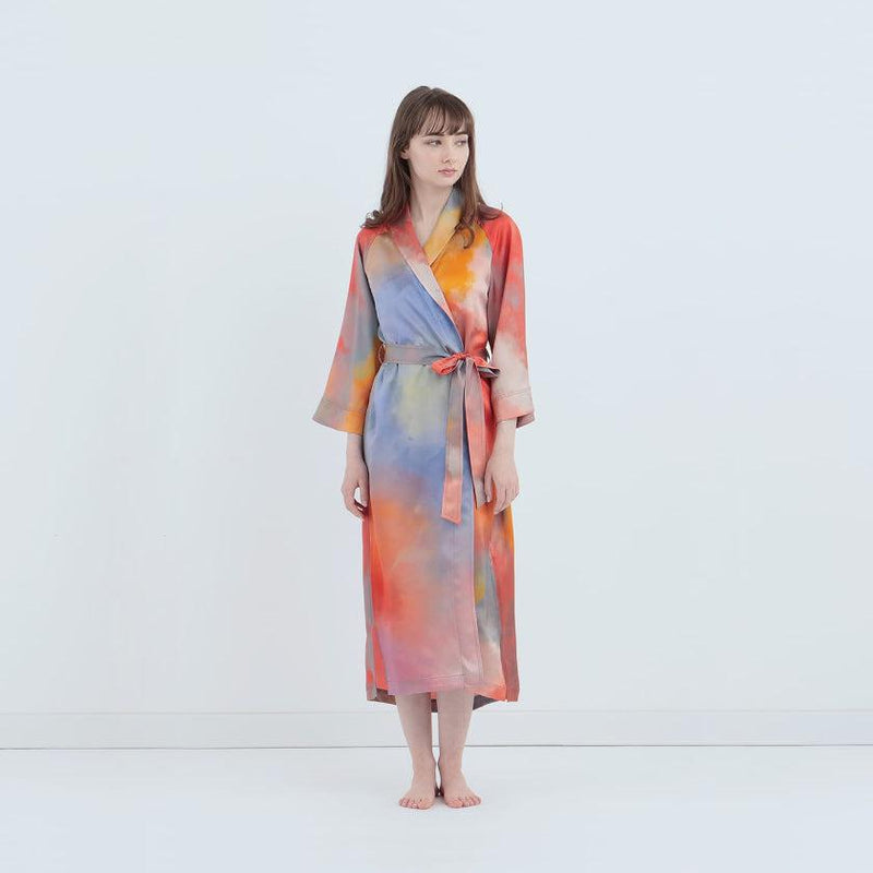 【ルームウェア】ウォータカラーシルクガウン イブニンググロウ