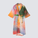 【ルームウェア】ウォータカラーシルクガウン ミスティレイク