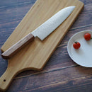 【三徳包丁】180ｍｍ 高炭素ステンレス鋼割込 磨きダマスカス 樫八角柄-柿渋仕上- | 堺刃物 | 山脇刃物製作所