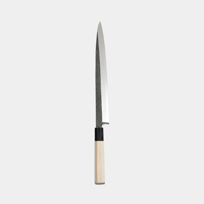 【柳刃包丁】黒打 極上本霞 安来鋼白二鋼 (片刃) 朴水牛八角柄 270mm｜BECOSオリジナル | 堺打刃物｜一刀斎虎徹