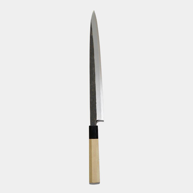【柳刃包丁】黒打 極上本霞 安来鋼白二鋼 (片刃) 朴水牛八角柄 300mm｜BECOSオリジナル | 堺打刃物｜一刀斎虎徹