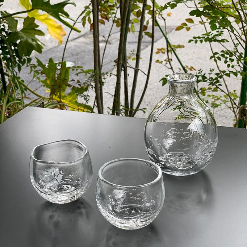 【吹きガラス】SUN GLASS STUDIO KYOTO ゆらぎ 酒器3ヶセット（徳利1個&ぐい呑み2個）