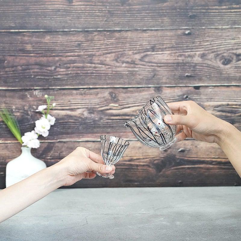 【吹きガラス】SUN GLASS STUDIO KYOTO 玄 酒器セット (酒差し, 盃1個)