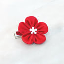 【アクセサリー】茜 (丸ブローチ、六角ブローチ、ヘアクリップ、ヘアゴム 4点セット ) | つまみ細工