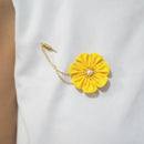 【アクセサリー】ゴールデンイエロー (バレッタ、ハットピンブローチ、ピアス、ヘアピン 4点セット ) | つまみ細工