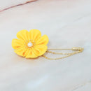 【アクセサリー】ゴールデンイエロー (バレッタ、ハットピンブローチ、ピアス、ヘアピン 4点セット ) | つまみ細工