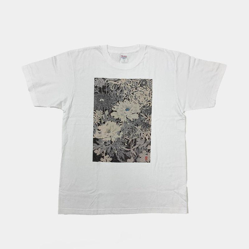 【Tシャツ】花モノクロ 白 フリーサイズ | 加賀友禅 | J.Flavor * 菊田宏幸