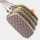 【長財布】西陣織シルク がま口 京組紐ストラップ付 ギンガムチェック (ブラウン系) | 西陣織 | Atelier Kyoto Nishijin