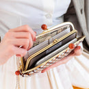 【長財布】西陣織シルク がま口 京組紐ストラップ付 ギンガムチェック (ブラウン系) | 西陣織 | Atelier Kyoto Nishijin