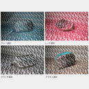 【ポーチ】西陣織シルク シェル型 京組紐引手 迷彩グレンチェック (ブルー迷彩) | 西陣織 | Atelier Kyoto Nishijin