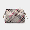 【ポーチ】撥水加工 西陣織シルク がばっと開くアクセサリーポーチ マルチチェック (アッシュグレー) | 西陣織 | Atelier Kyoto Nishijin