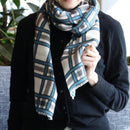 【マフラー】格子(白青グレー) | 京友禅 | 禾口木丙