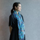 【ストール】リネン160X35 四角並べ (青) | 京友禅 | 禾口木丙