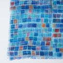 【ストール】リネン160X35 四角並べ (青) | 京友禅 | 禾口木丙