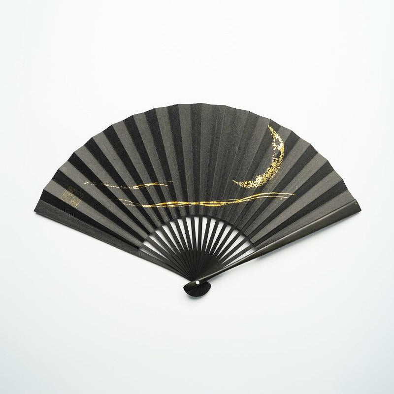 【扇子】三ヶ月 (黒) 金箔 | 唐紙 | 景美風月