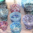 【グラス2点セット】二重被せ 格子オールドグラス (緑-瑠璃, 金赤・瑠璃) | 薩摩切子 | satuma