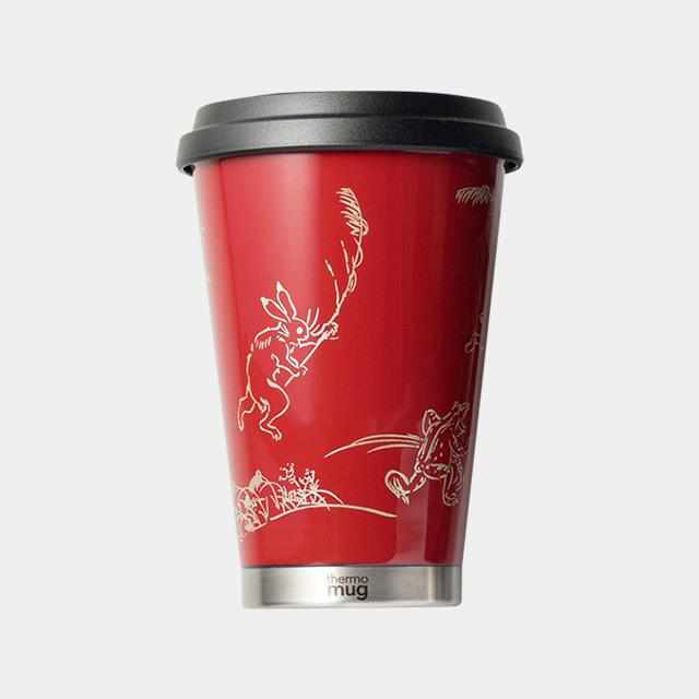 【モバイルタンブラー】thermo mug × 土直漆器 うるし鳥獣戯画 (レッド) | 越前漆器 | 匠市