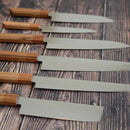 【菜切包丁】160mm 高炭素ステンレス鋼割込 磨きダマスカス 樫八角柄-柿渋仕上- | 堺刃物 | 山脇刃物製作所