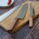【ペティナイフ】150ｍｍ 高炭素ステンレス鋼割込 磨きダマスカス 樫八角柄-柿渋仕上- | 堺刃物 | 山脇刃物製作所