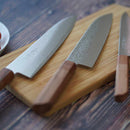 【ペティナイフ】150ｍｍ 高炭素ステンレス鋼割込 磨きダマスカス 樫八角柄-柿渋仕上- | 堺刃物 | 山脇刃物製作所